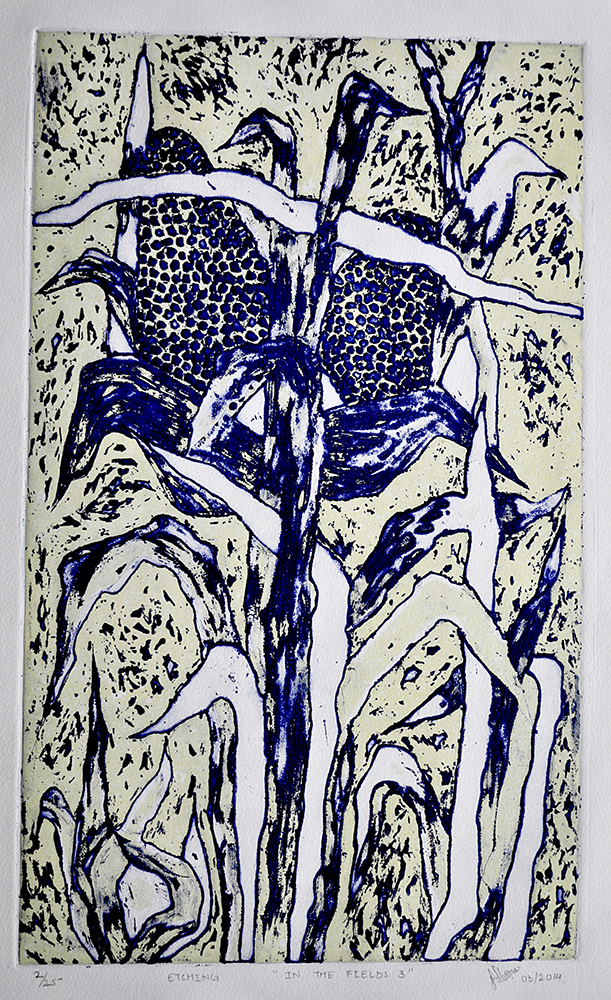 In the Fields 3 - Etching On Paper by Madhvi Javle