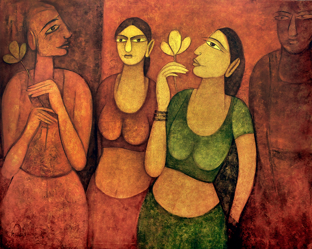 Attracting II - Acrylic On Canvas by Kamini Baghel