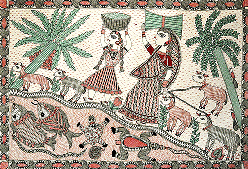 Madhubani 06- Madhubani Art On Hand Made Paper by Aarti Jha