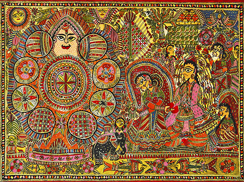 Madhubani 14- Madhubani Art On Hand Made Paper by Shanti Devi