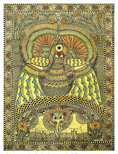 Madhubani 04- Madhubani Art On Hand Made Paper by Shanti Devi