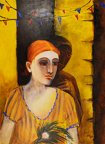 Woman Waiting - Acrylic On Canvas by Sankari Mitra