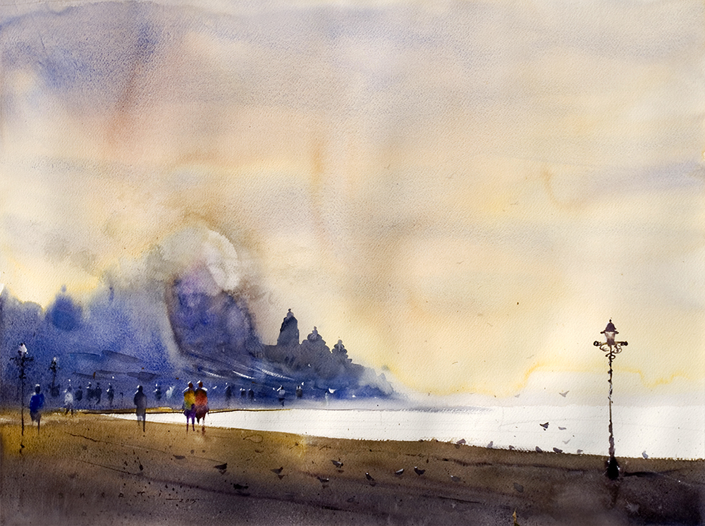 By The Sea - Water Colour On Paper by  Nilesh Bharti