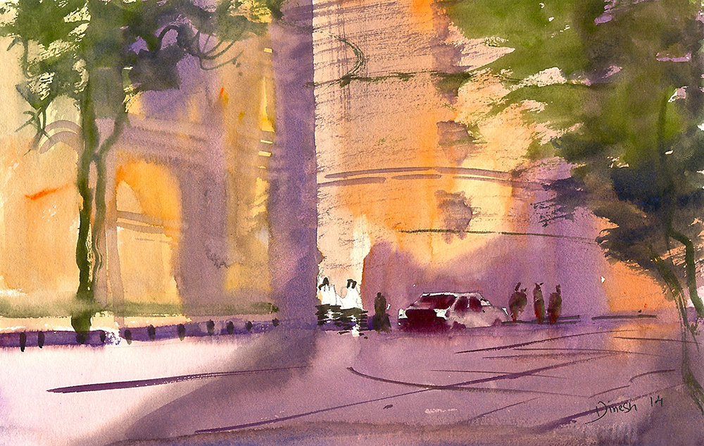 Subdue - Water Color On Paper by Dinesh Panchal