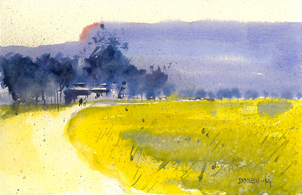 Abduct - Water Color On Paper by Dinesh Panchal