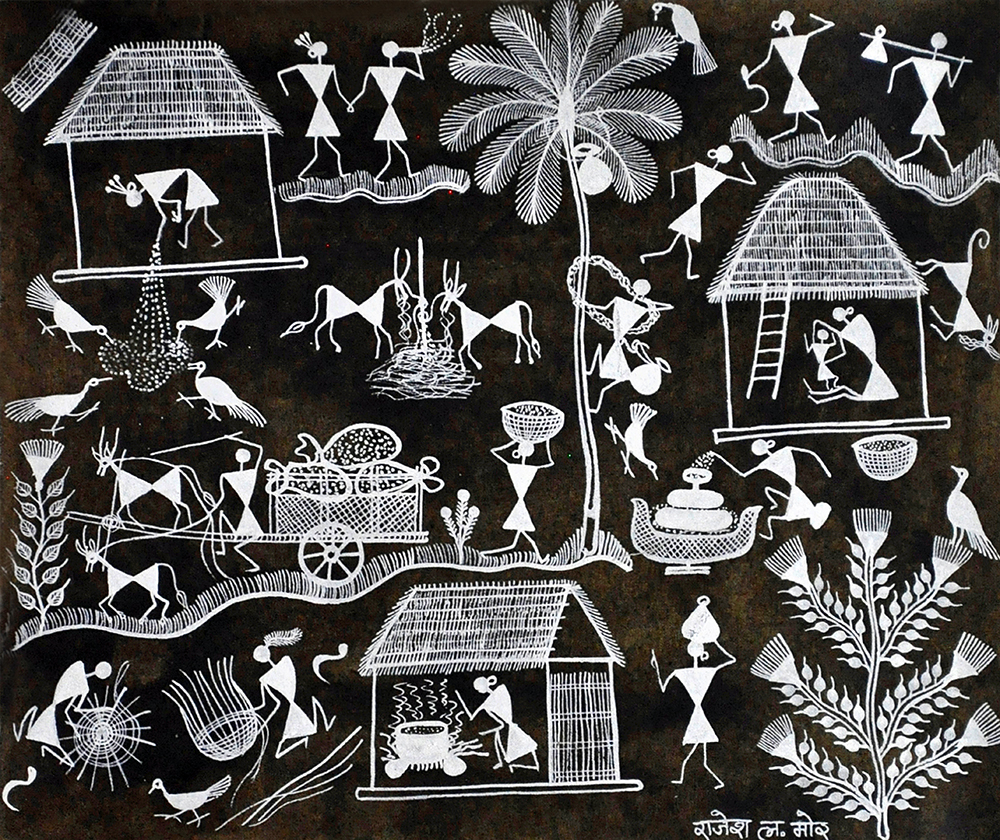 Harvest time - Warli Painting by Rajesh More 