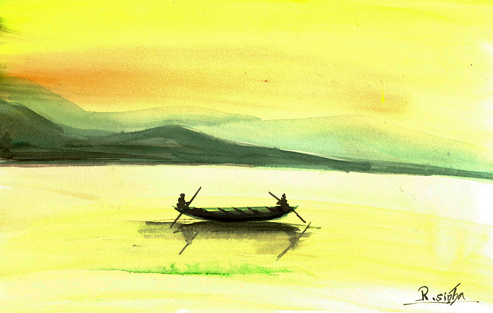 Comp - Water Color On Paper by Rakesh Sinha