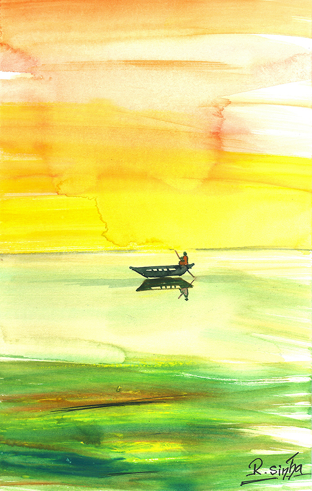 Verbosity - Water Color On Paper by Rakesh Sinha